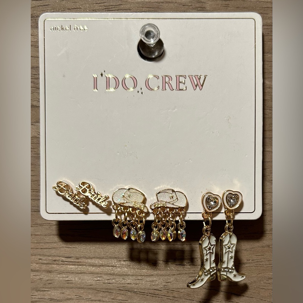 3 Pair I Do Crew Bride Earrings